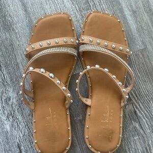 Nicole Miller Tan Sandals with Silver Studs